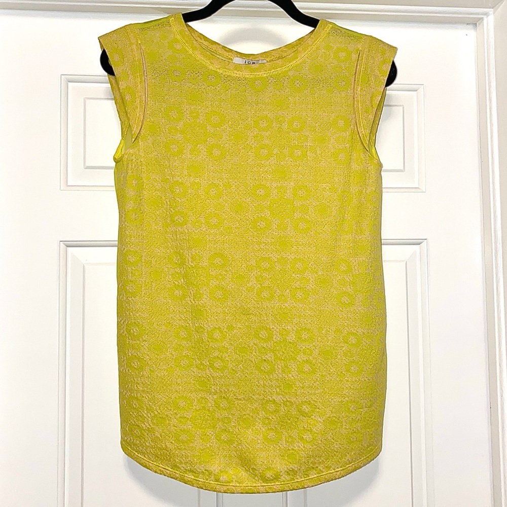 iCB Yellow Retro Floral knit w/ Sheer Back Blouse